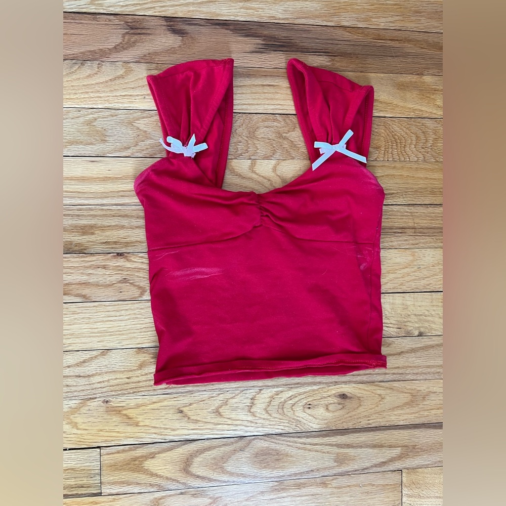 Full Tilt Red Sleeveless Top with Bow Accents